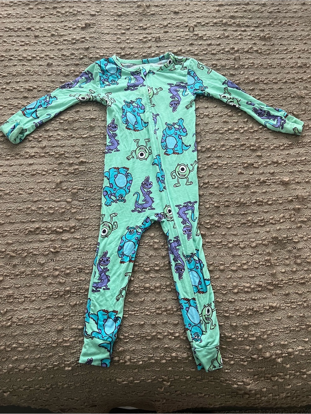 Monsters Pattern Mint Green Kids One-Piece Pajama - 2T NWOT